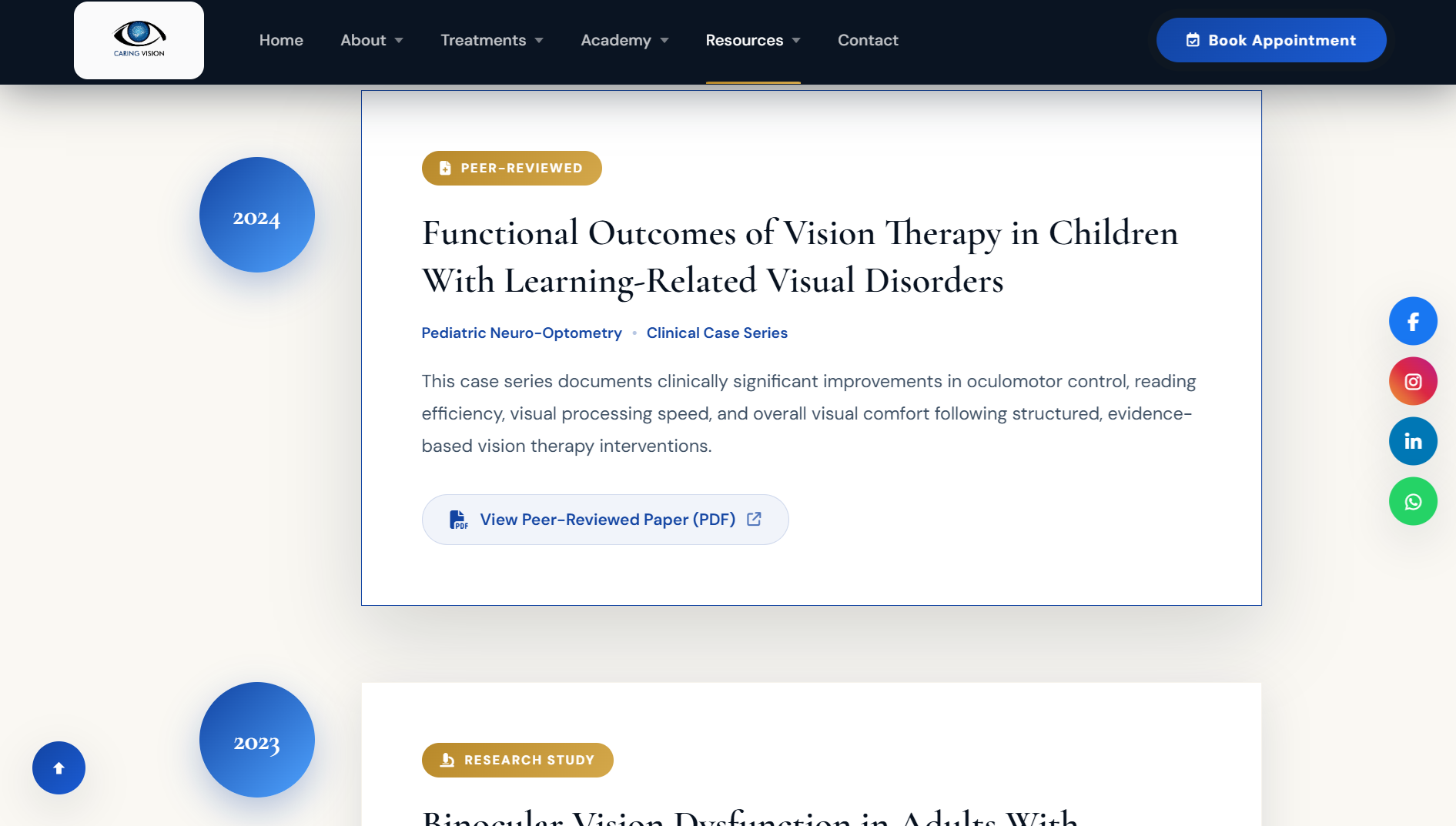 Hospital website academic section