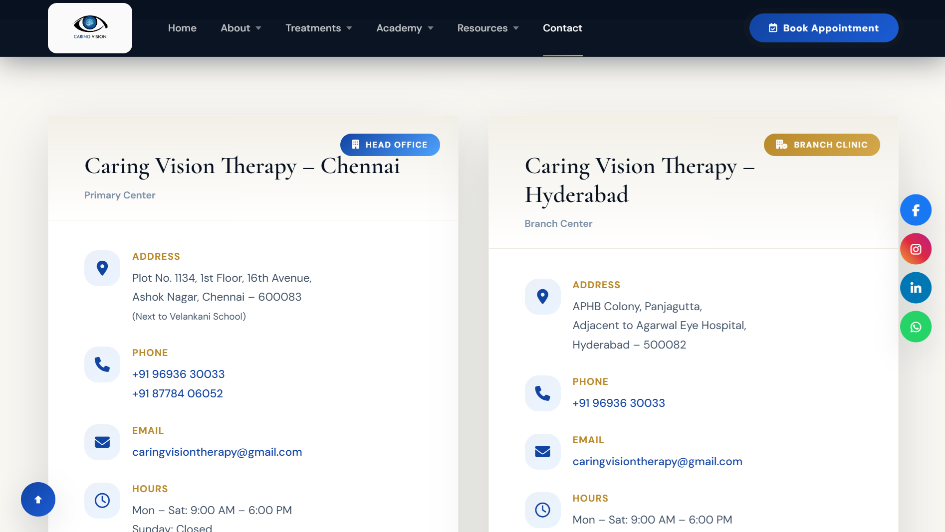 Hospital website contact