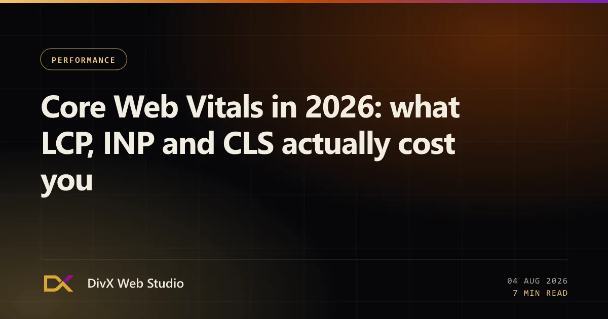 Core Web Vitals in 2026: what LCP, INP and CLS actually cost you | DivX Web Studio
