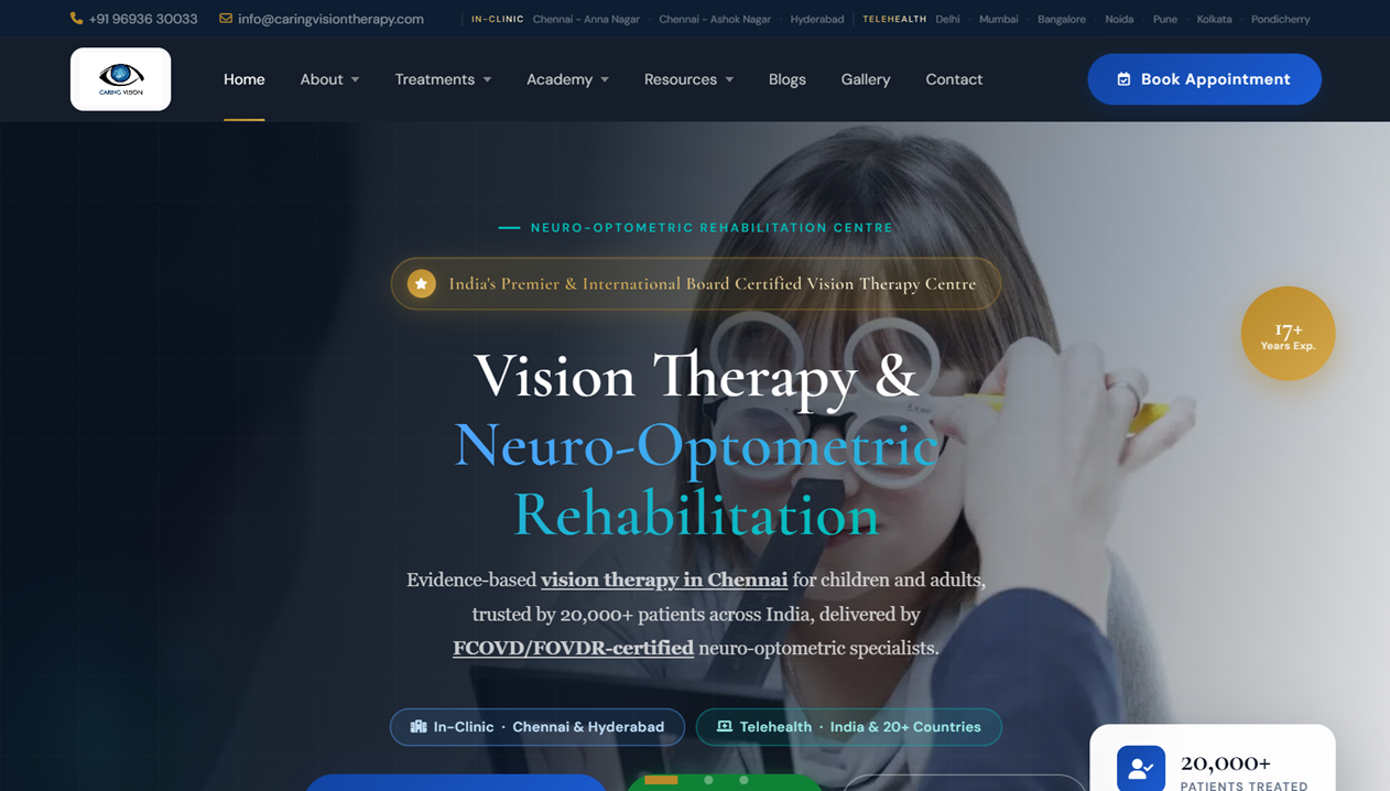 Homepage of the Caring Vision Therapy website designed by DivX Web Studio