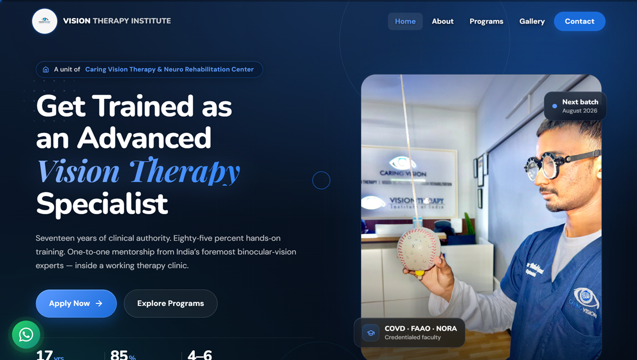 Homepage of the Vision Therapy Institute website designed by DivX Web Studio